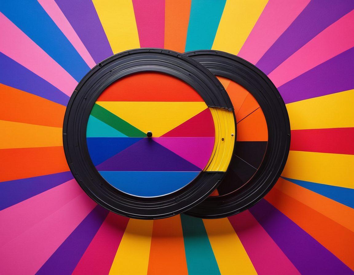 A vibrant, abstract representation of the LGBTQ flag morphing into various forms of adult entertainment symbols, such as film reels, neon lights, and abstract silhouettes of diverse couples, all set against a dynamic colorful background that reflects the spectrum of identities. The overall composition should evoke a sense of inclusivity and celebration while being tasteful and artistic. super-realistic. vibrant colors. abstract art.